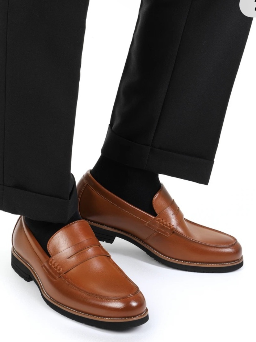 Bruno Marc Men's Brown Leather Penny Loafers - Slip-On Dress Shoes - Picture 2 of 6